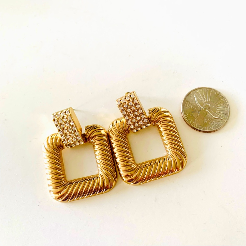 Mango Gold Geometric Earrings with Textured Design